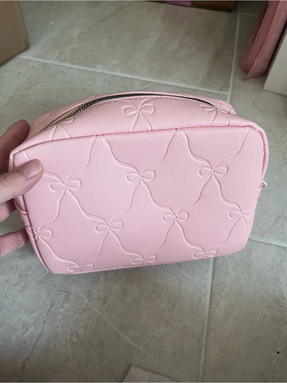 Blush Quilted Bow Makeup Bag